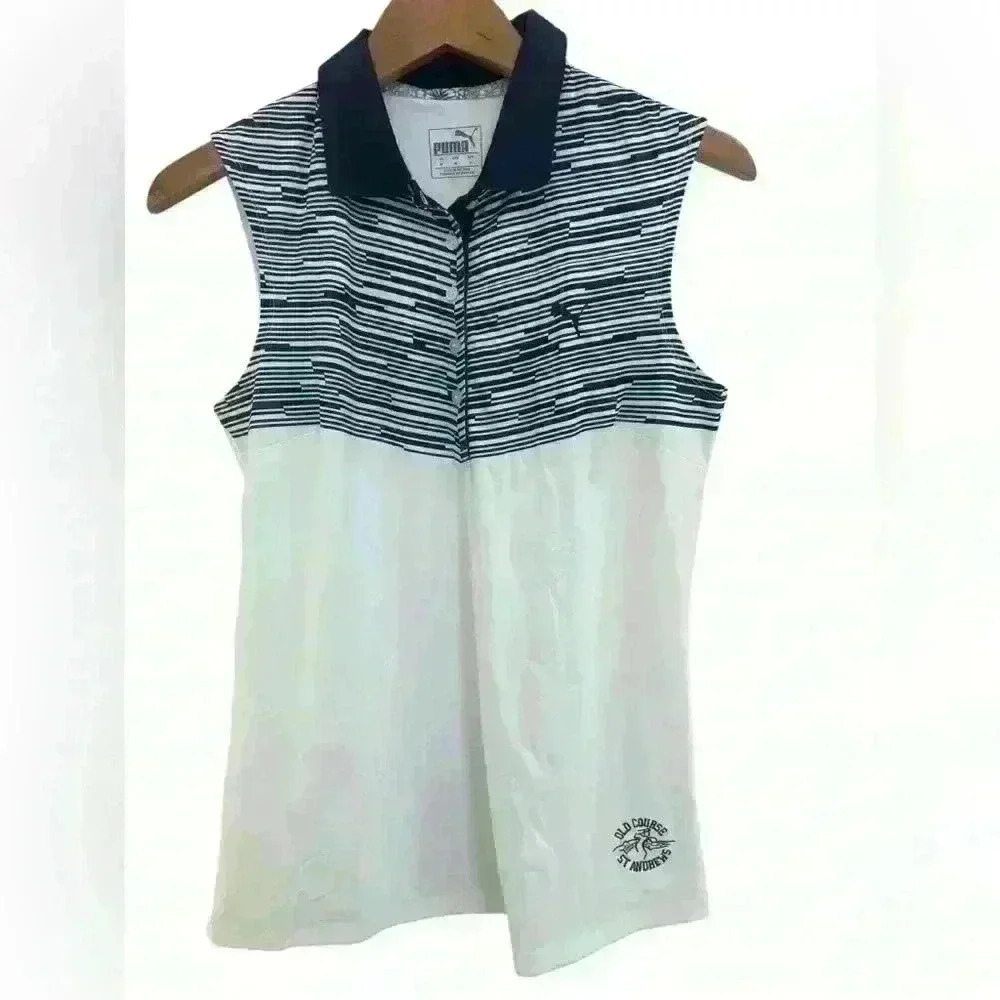 Puma Women’s Blue and White Sleeveless Polo Shirt Size Medium